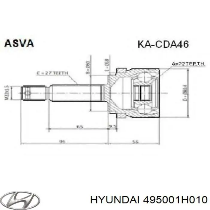 Купити 495001H010 Hyundai/Kia Піввісь права