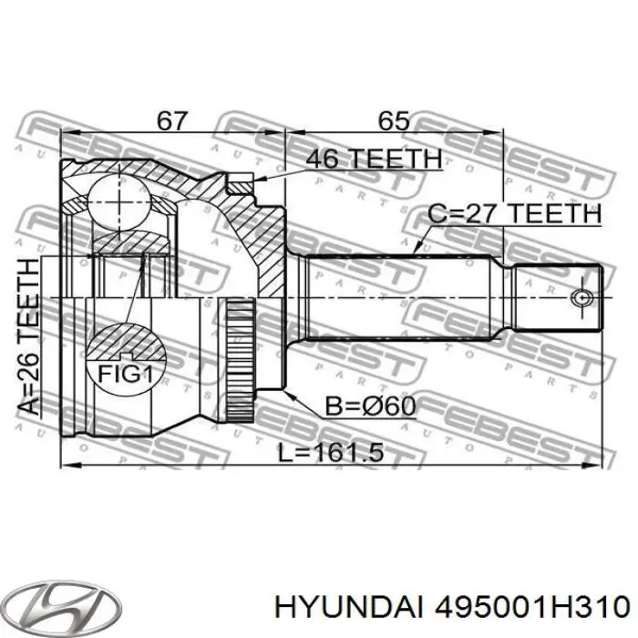ШРКШ внутрішній, передній Hyundai/Kia 495001H310 ціна, від 84.74 USD