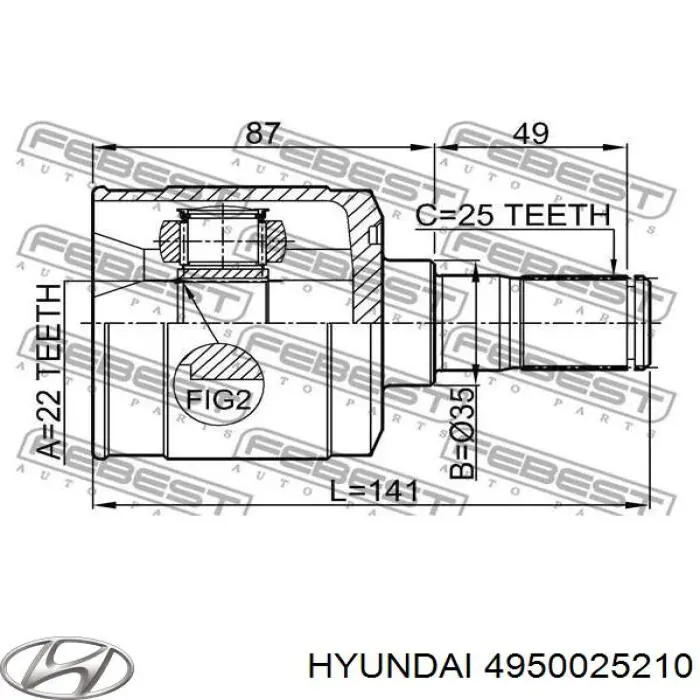 4950025210 Hyundai/Kia Привід передній правий