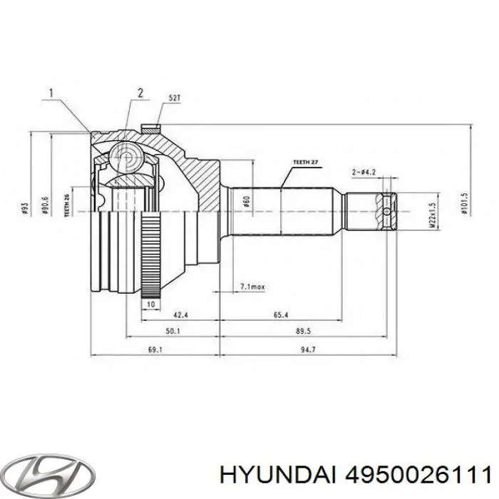 Піввісь (привід) передня, ліва 4950026111 Hyundai/Kia