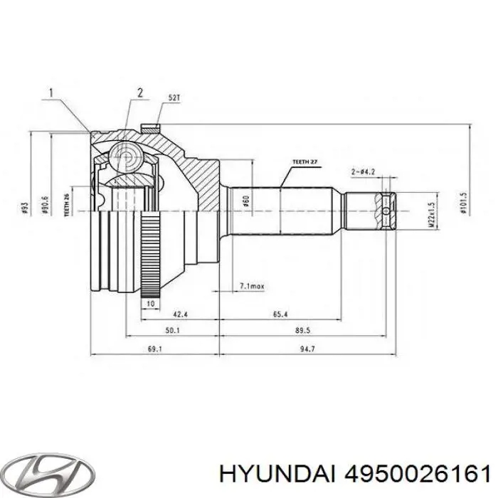 Купити 4950026161 Hyundai/Kia Піввісь права