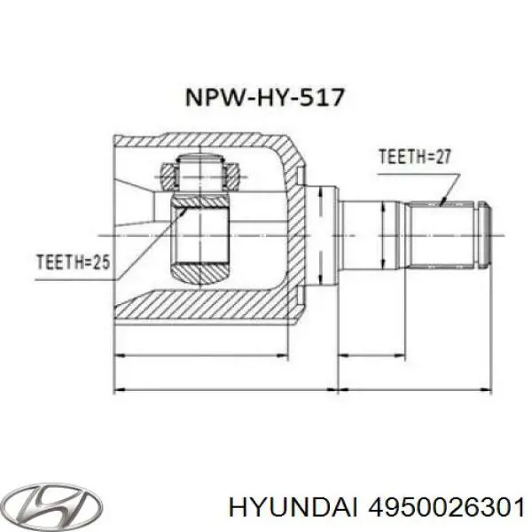 Піввісь (привід) передня, ліва 4950026301 Hyundai/Kia