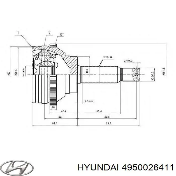 Привід передній лівий Hyundai/Kia 4950026411 ціна, від 155.02 USD