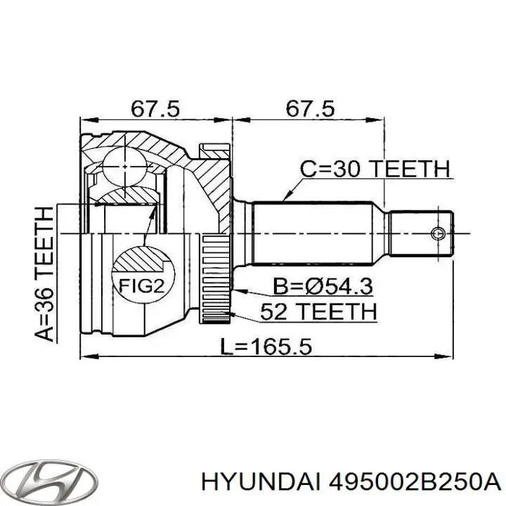 495002B250A Hyundai/Kia Піввісь (привід) передня