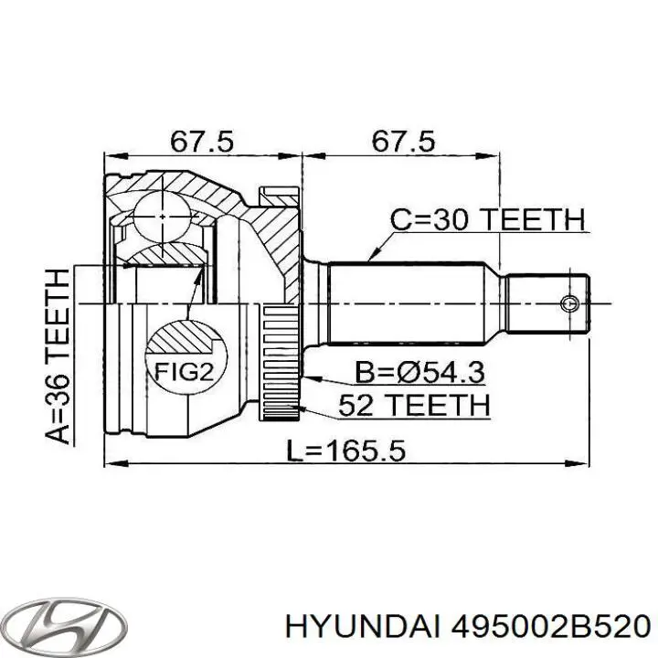 Піввісь (привід) передня, права 495002B520 Hyundai/Kia