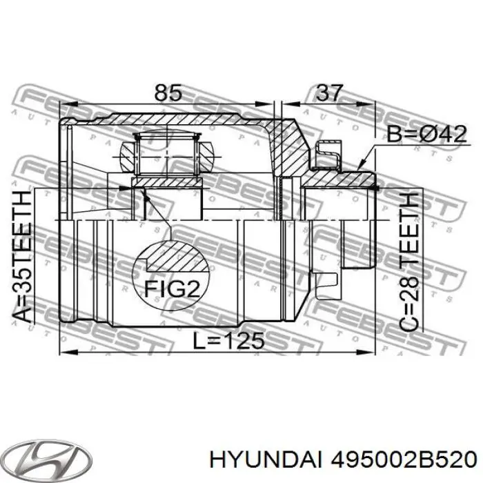 Піввісь передня, права Hyundai/Kia 495002B520 ціна, від 84.34 USD