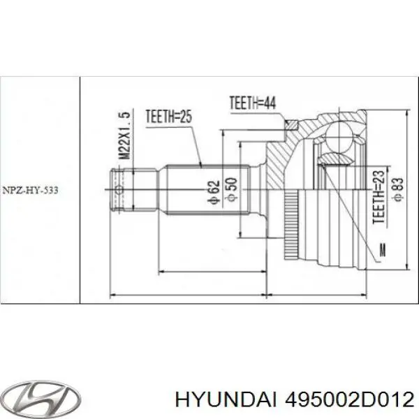 495002D010 Hyundai/Kia піввісь (привід передня, права)