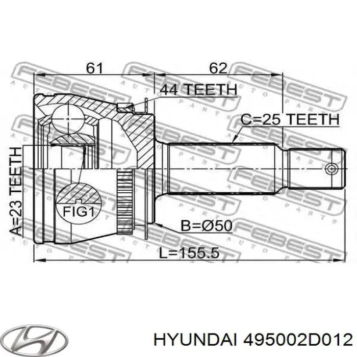 Піввісь передня, права Hyundai/Kia 495002D012 ціна, від 89.21 USD