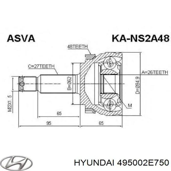 Піввісь (привід) передня, права 495002E750 Hyundai/Kia