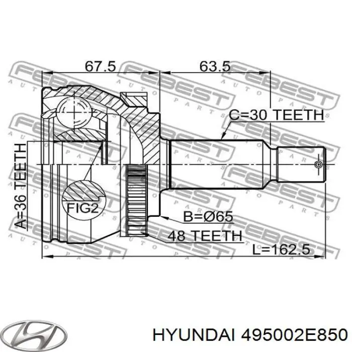 495002E850 Hyundai/Kia піввісь (привід передня, права)