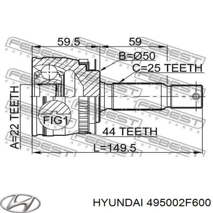Купити 495002F600 Hyundai/Kia Піввісь права