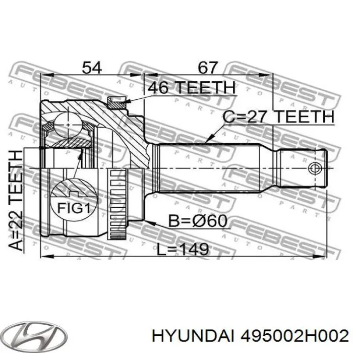 Купити 495002H002 Hyundai/Kia Піввісь права