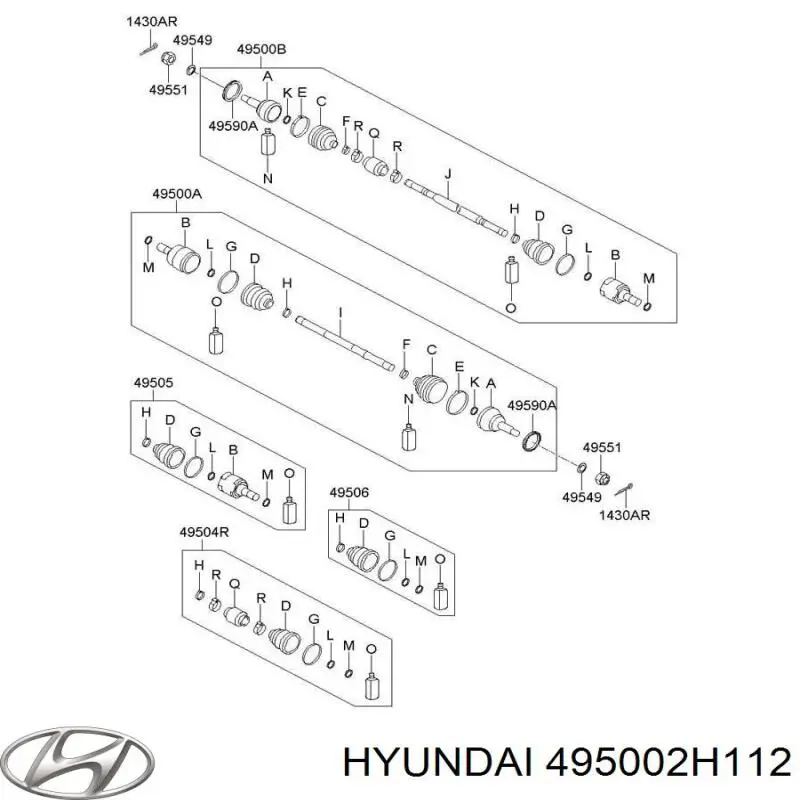 Піввісь передня, права Hyundai/Kia 495002H112 ціна, від 34.71 USD