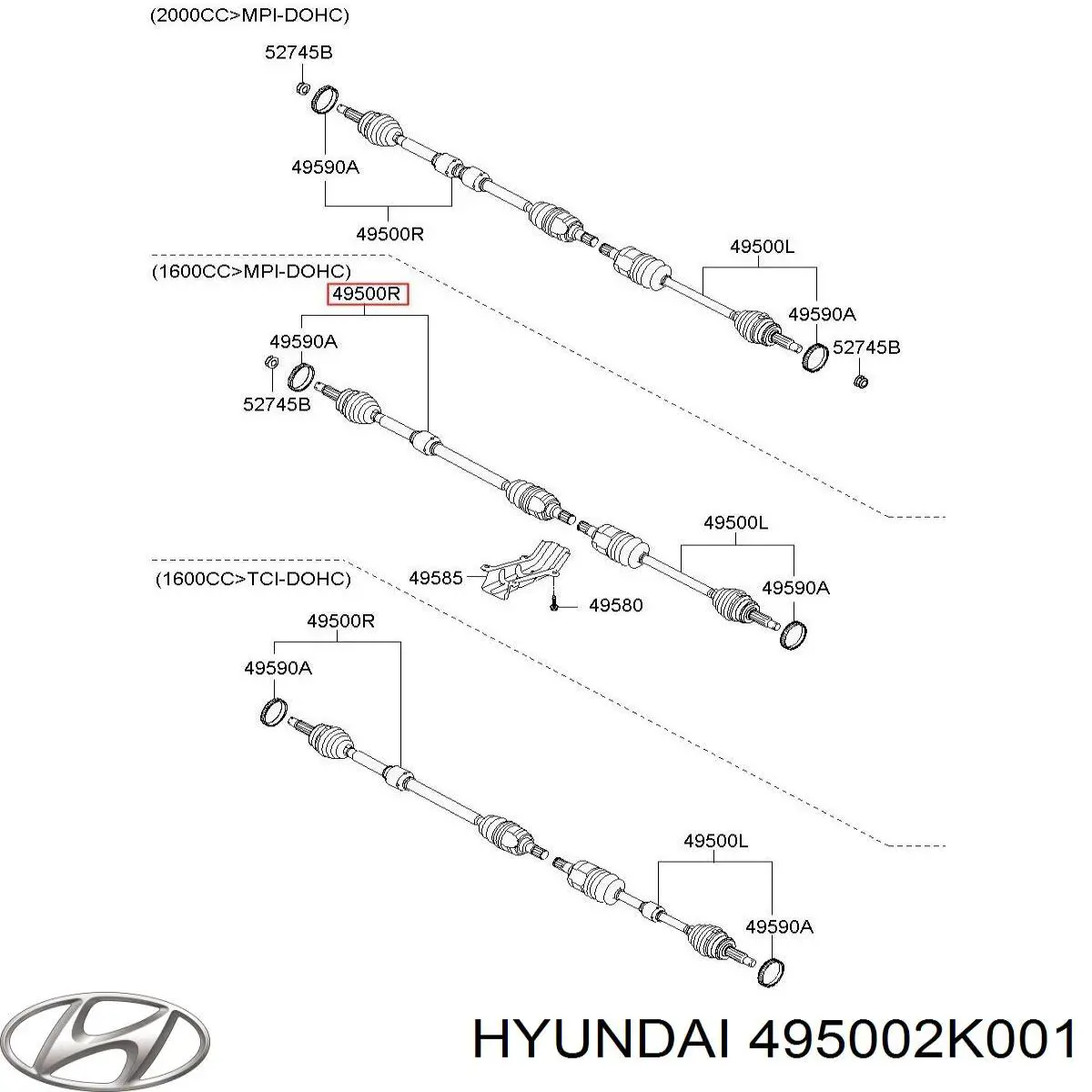 Піввісь передня, права Hyundai/Kia 495002K001 ціна, від 166.11 USD