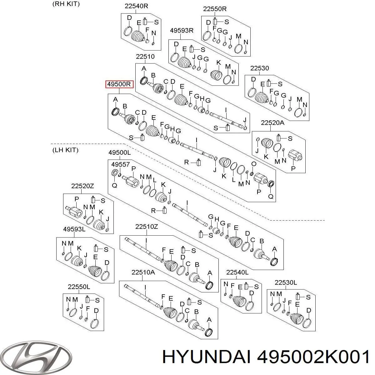 Купити 495002K001 Hyundai/Kia Піввісь права