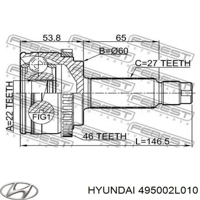 Піввісь передня, права Hyundai/Kia 495002L010 ціна, від 84.80 USD
