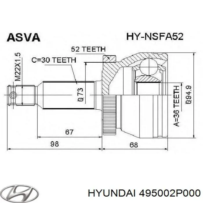 Привід передній лівий Hyundai/Kia 495002P000 ціна, від 112.87 USD