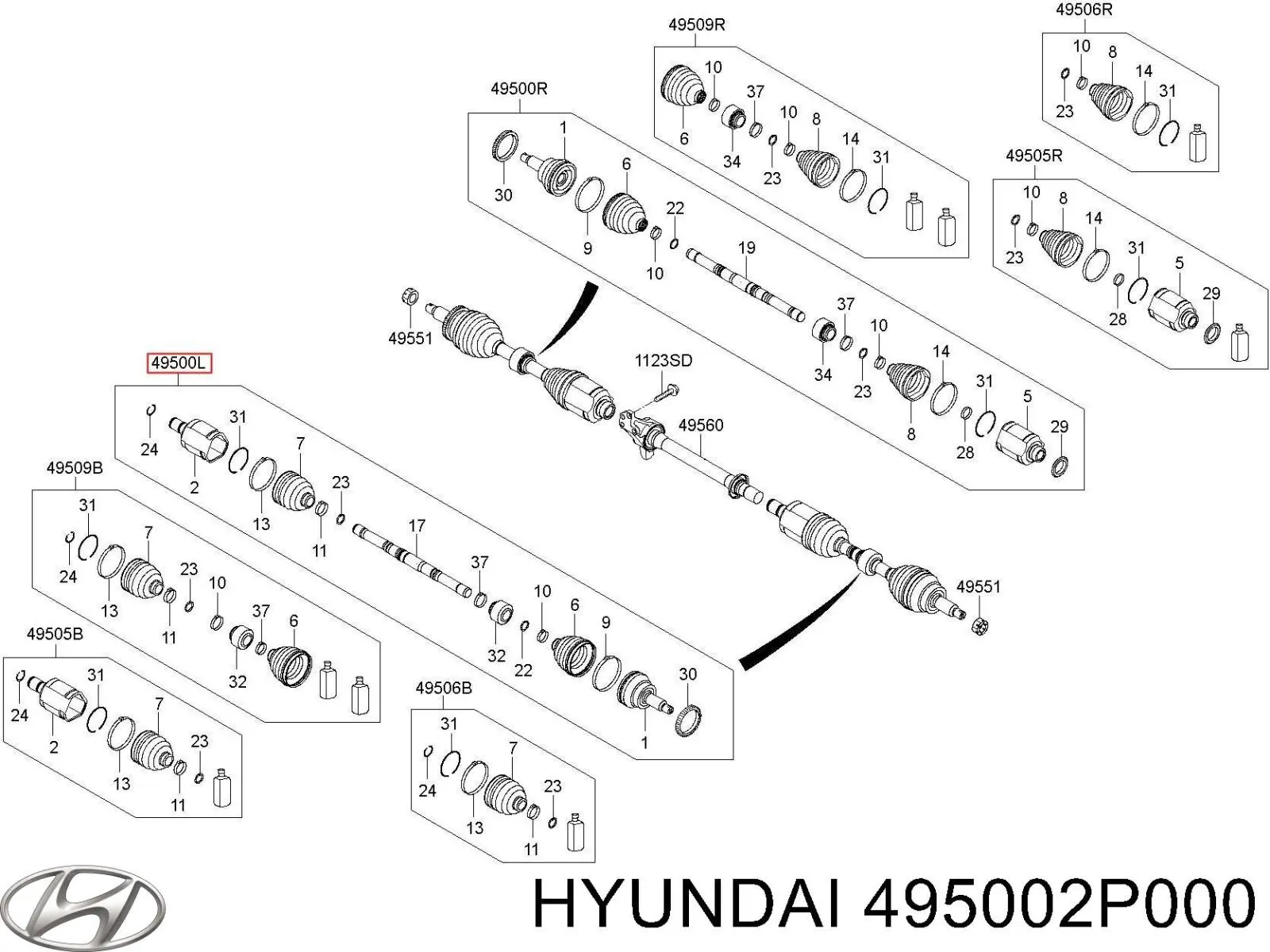 495002P000 Hyundai/Kia піввісь (привід передня, ліва)