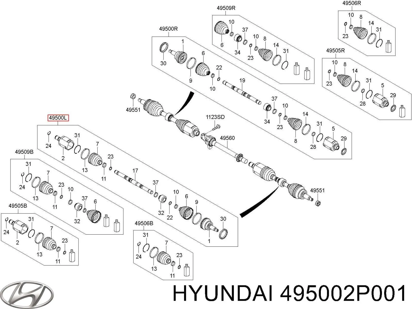 Купити 495002B700SJ Hyundai/Kia Ліва піввісь