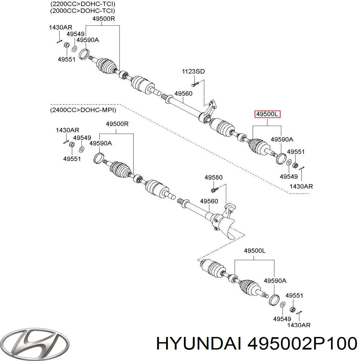 Привід передній лівий Hyundai/Kia 495002P100 ціна, від 84.65 USD