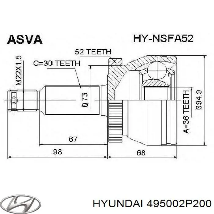 495002P200 Hyundai/Kia піввісь (привід передня, ліва)