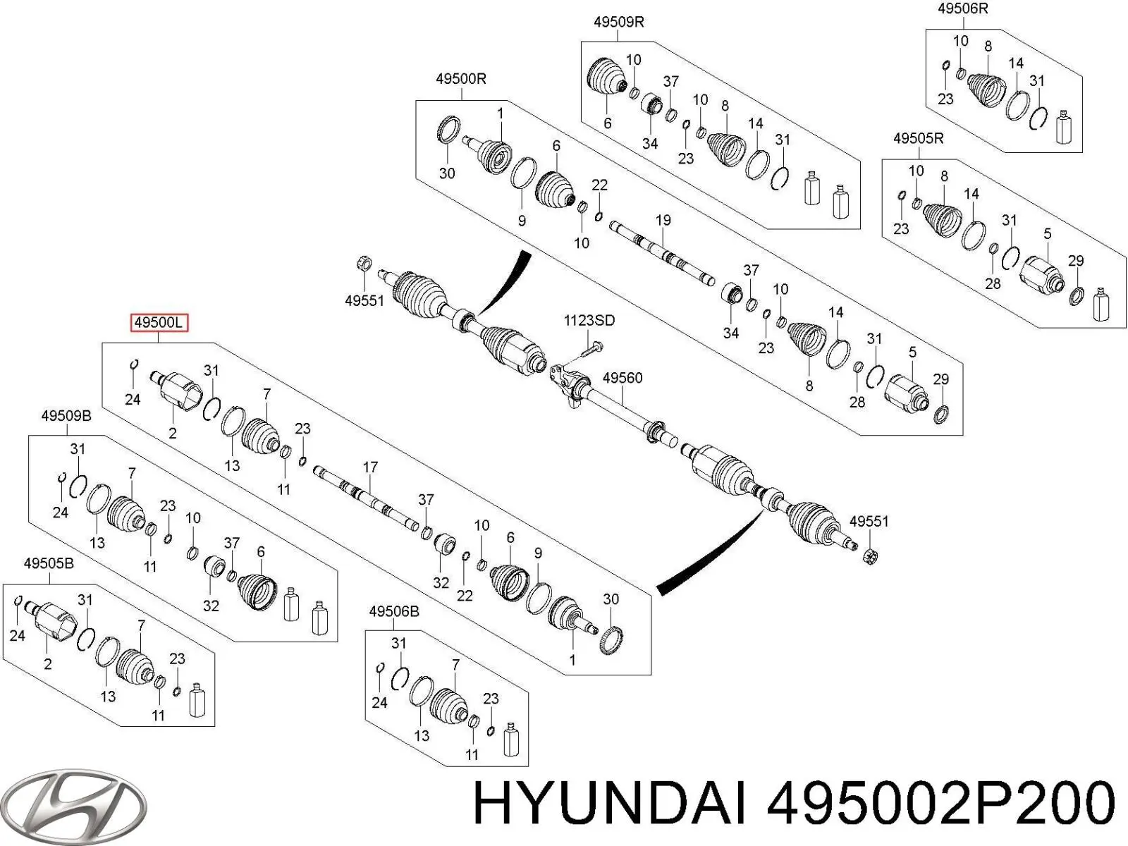 Привід передній лівий Hyundai/Kia 495002P200 ціна, від 154.43 USD
