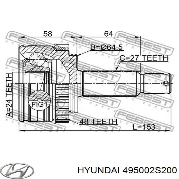 495002S200 Hyundai/Kia піввісь (привід передня, ліва)
