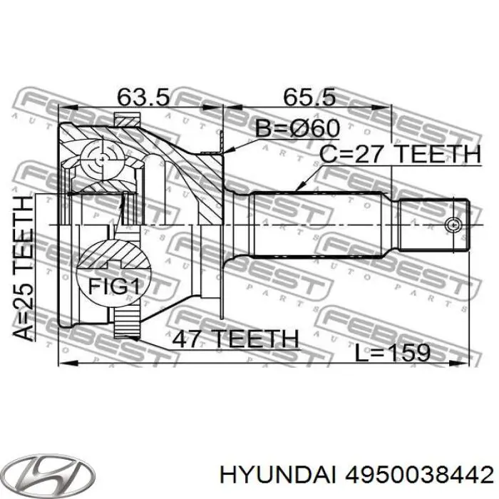 4950038442 Hyundai/Kia піввісь (привід передня, ліва)