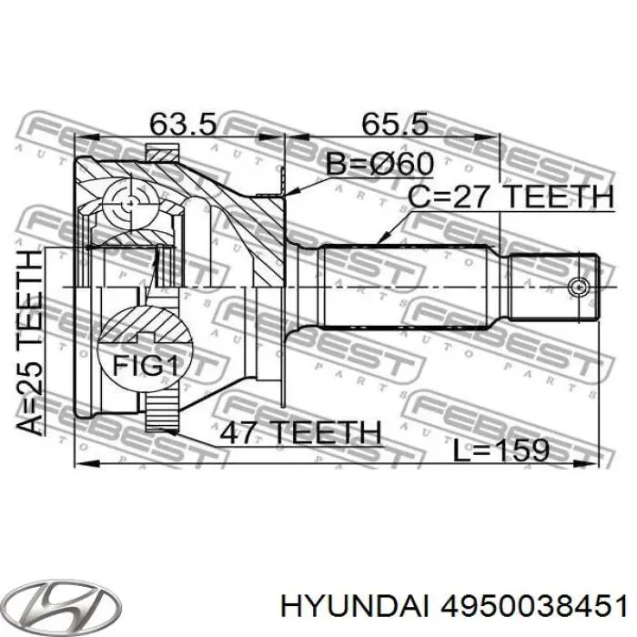 4950038450 Hyundai/Kia Привід передній правий