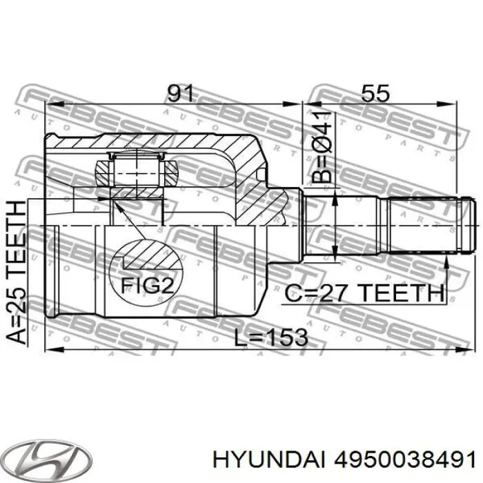 4950038491 Hyundai/Kia Привід передній правий