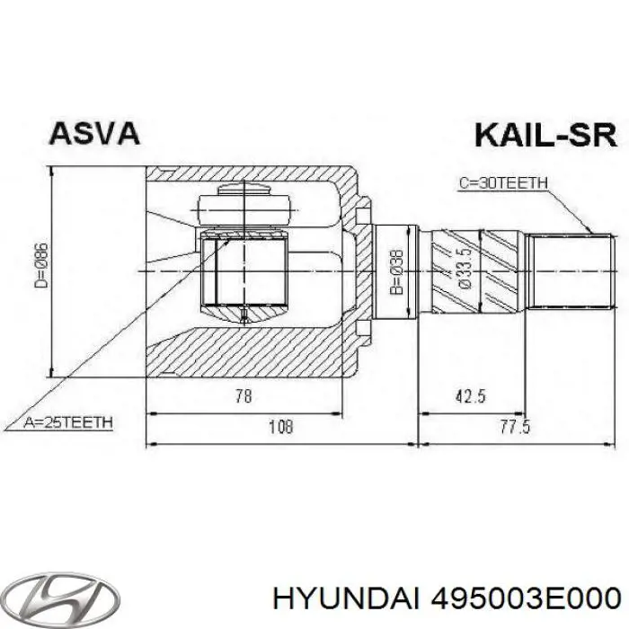 495003E000 Hyundai/Kia піввісь (привід передня, ліва)
