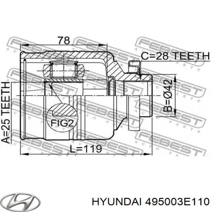 495003E110 Hyundai/Kia піввісь (привід передня, права)