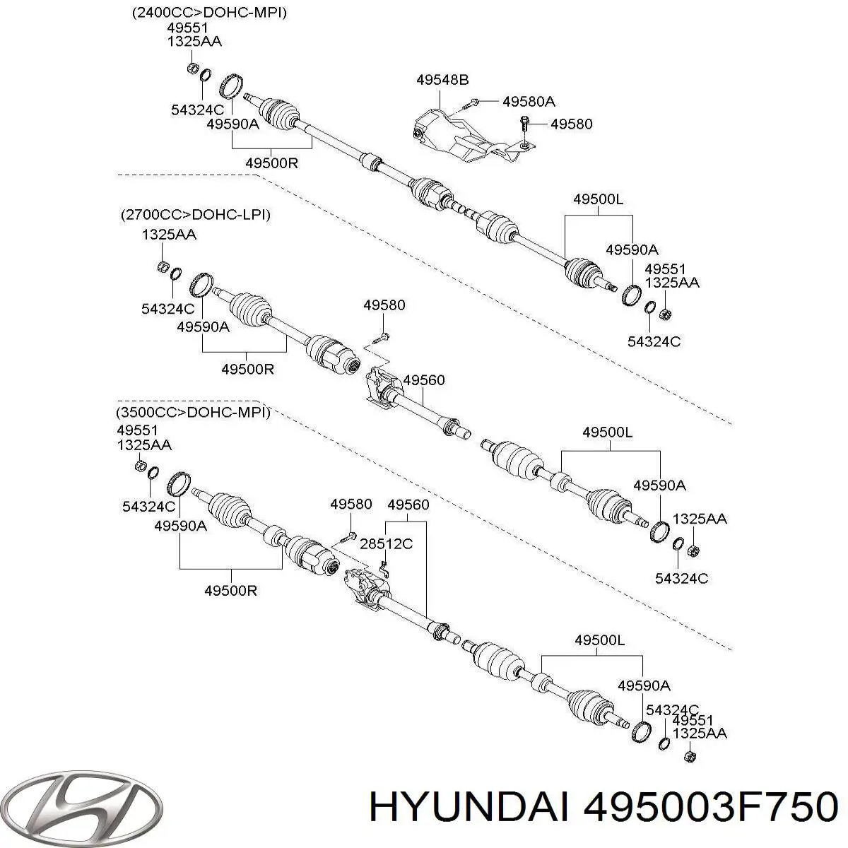 Купити 495003F750 Hyundai/Kia Піввісь права