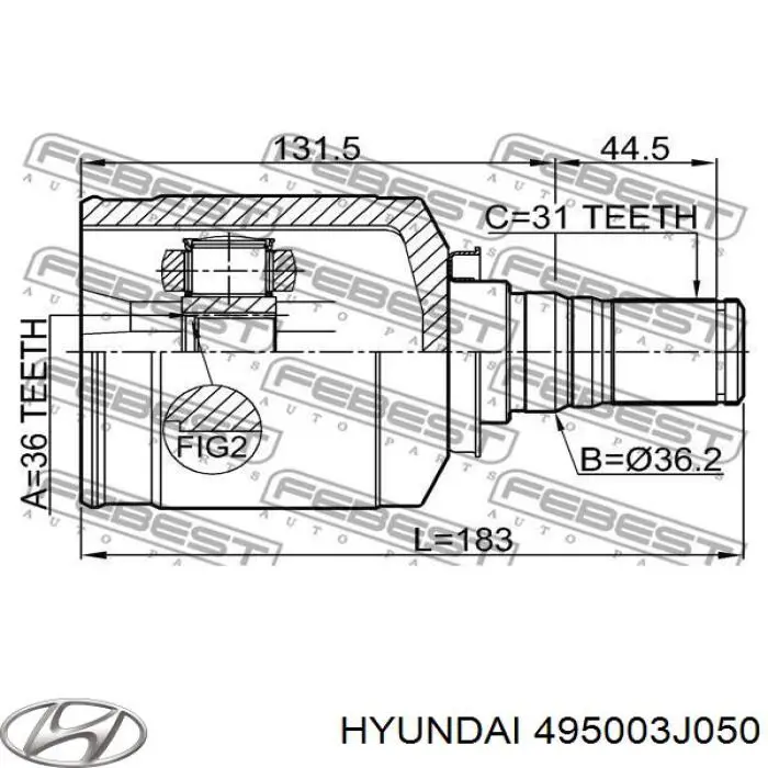 Привід передній лівий Hyundai/Kia 495003J050 ціна, від 120.27 USD