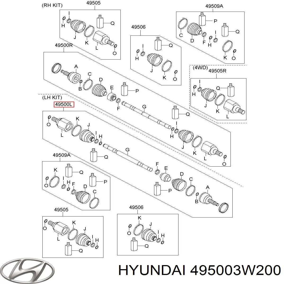 495003W200 Hyundai/Kia піввісь (привід передня, ліва)