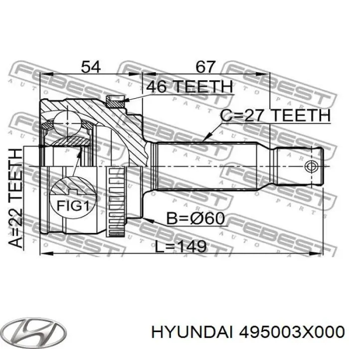 495003X000 Hyundai/Kia Привід лівий