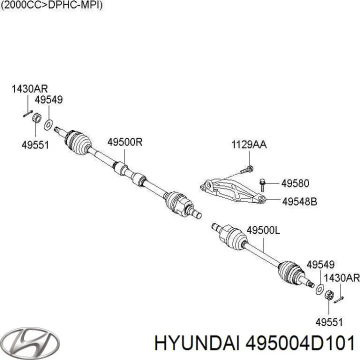 Піввісь передня, права Hyundai/Kia 495004D101 ціна, від 138.89 USD