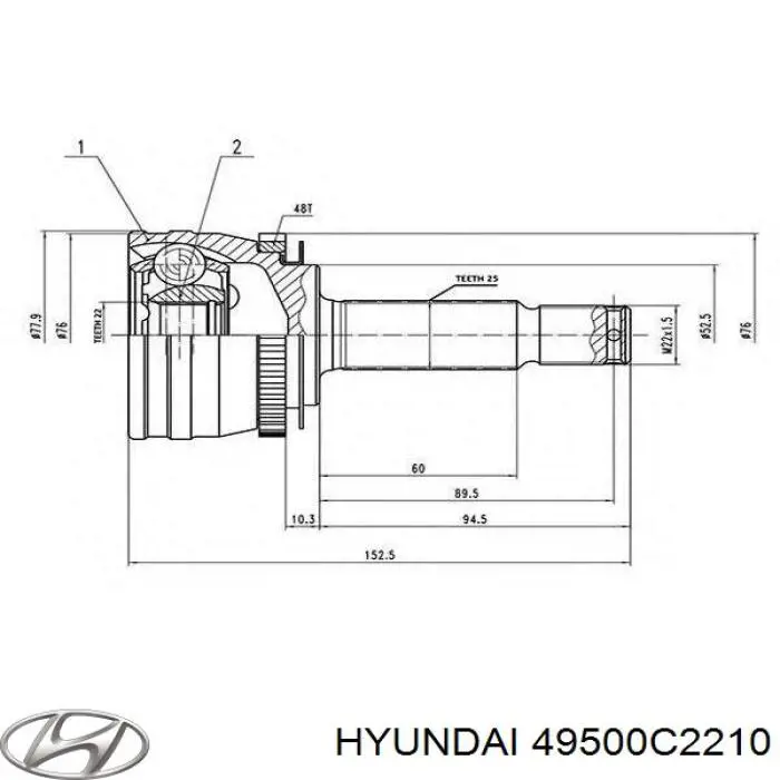 Привід передній лівий Hyundai/Kia 49500C2210 ціна, від 97.36 USD