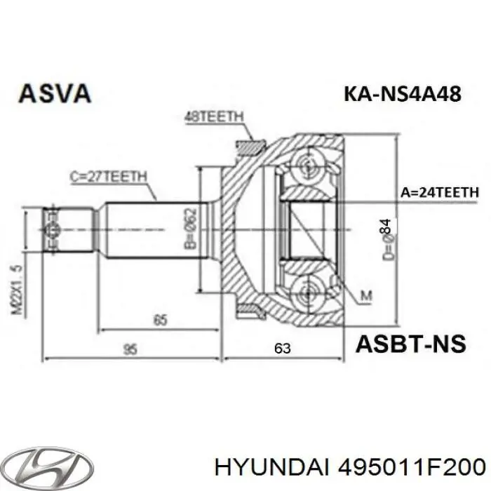 495011F200 Hyundai/Kia піввісь (привід передня, ліва)