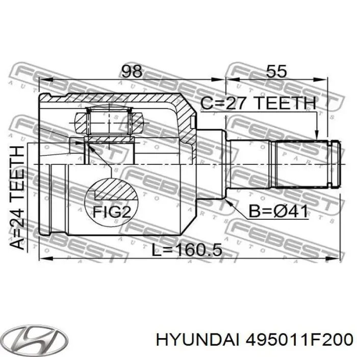 Піввісь передня ліва Hyundai/Kia 495011F400