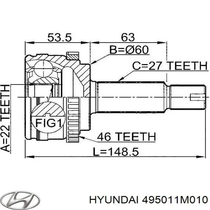 Купити 495011M010 Hyundai/Kia Ліва піввісь