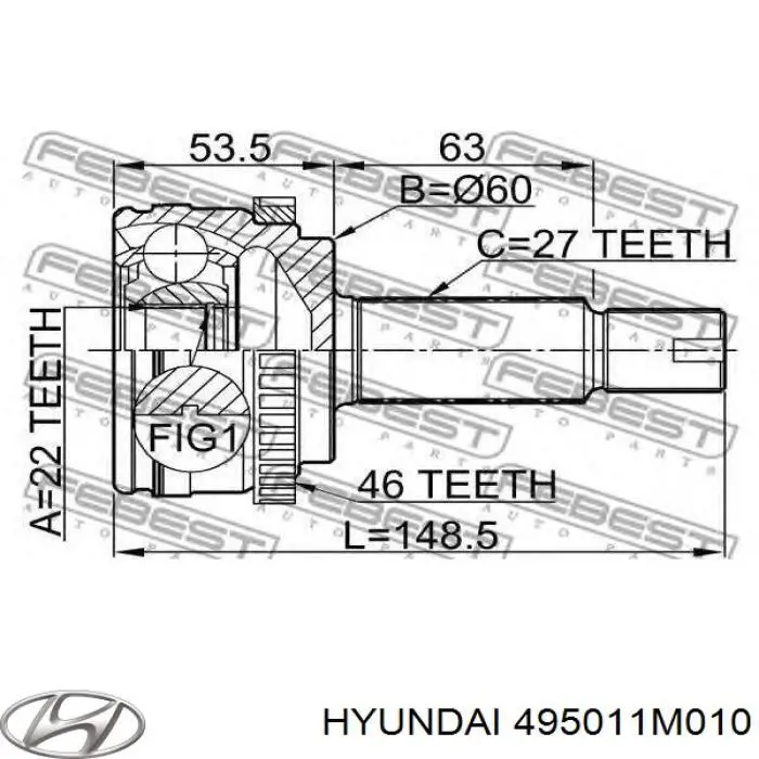 Ліва піввісь 495011M010 Hyundai/Kia
