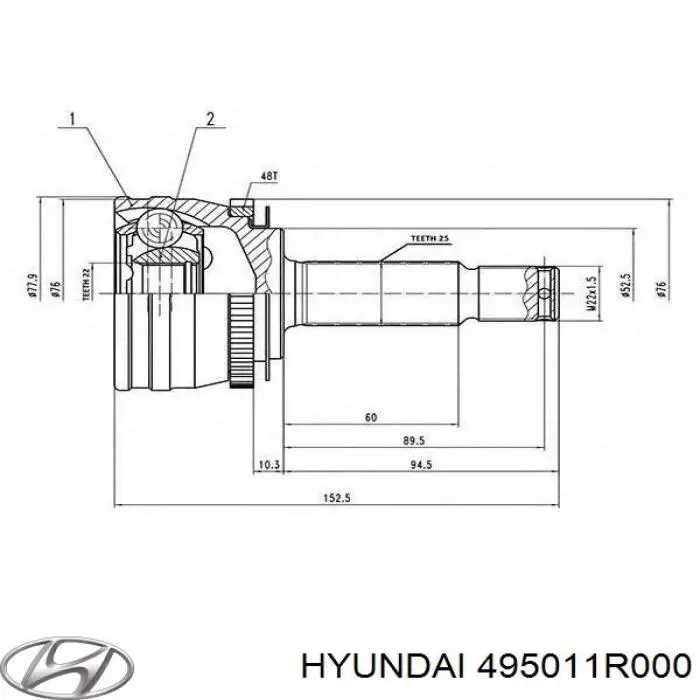 Купити 495011R000 Hyundai/Kia Піввісь права