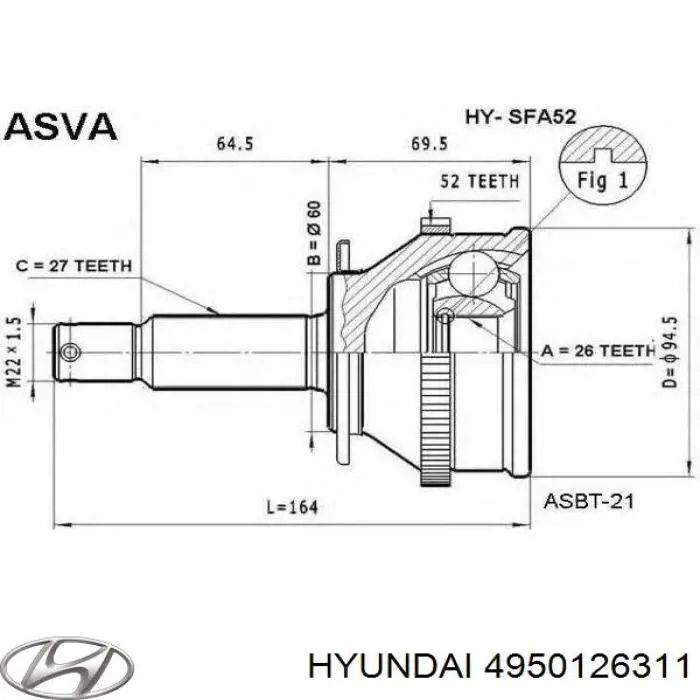 4950126311 Hyundai/Kia шрус зовнішній передній