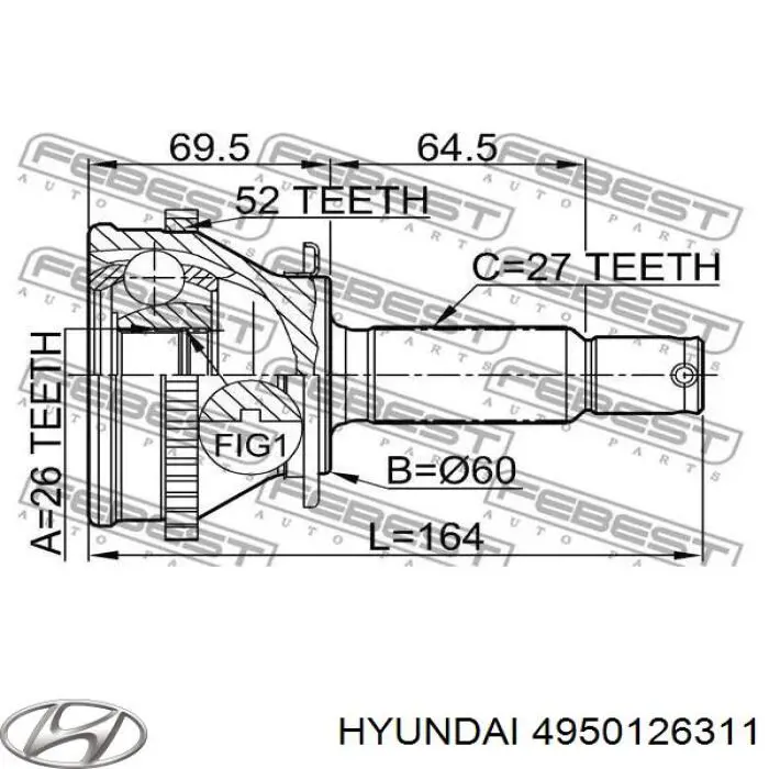 Купити 4950126311 Hyundai/Kia Ліва піввісь