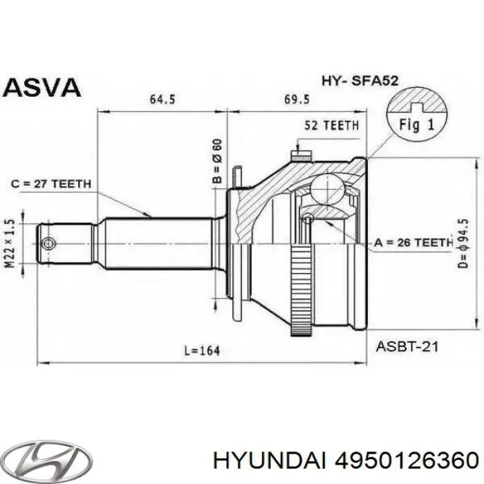 Купити 4950126360 Hyundai/Kia Піввісь права