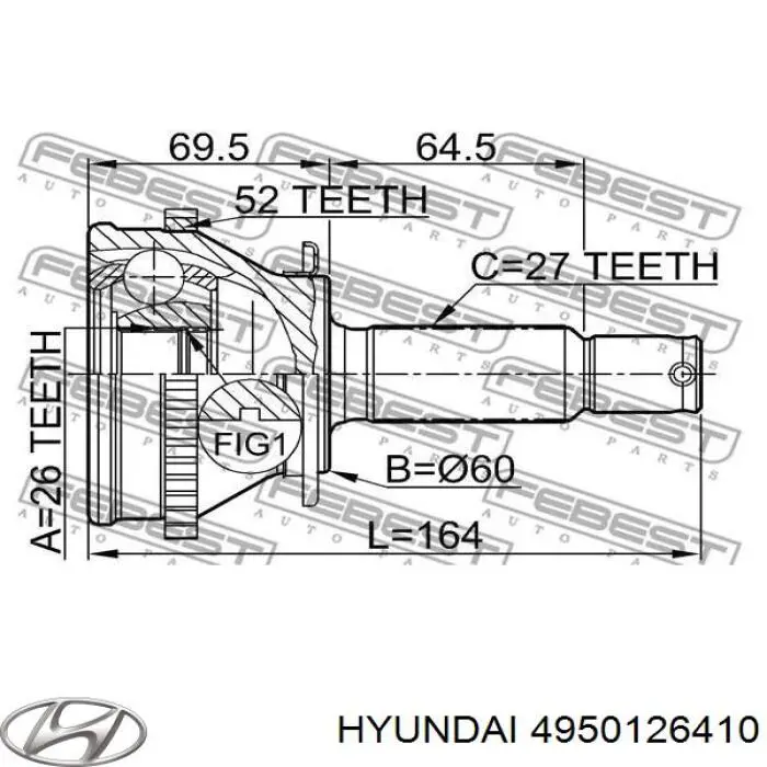 ШРКШ зовнішній передній, лівий 4950126410 Hyundai/Kia