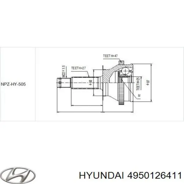 4950126411 Hyundai/Kia шрус зовнішній передній, лівий