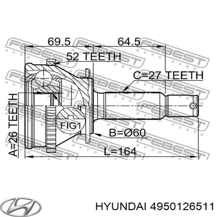 4950126511 Hyundai/Kia піввісь (привід передня, ліва)