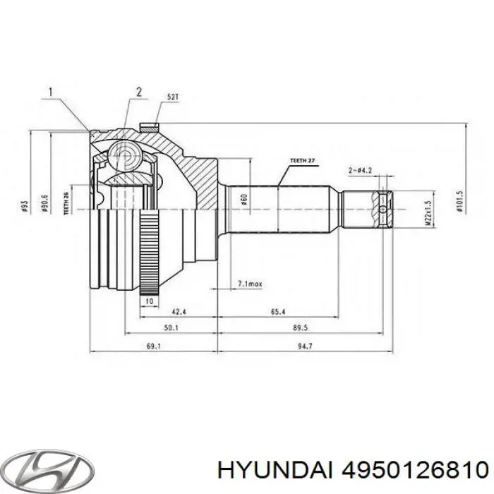 Привід передній лівий Hyundai/Kia 4950126810 ціна, від 193.37 USD